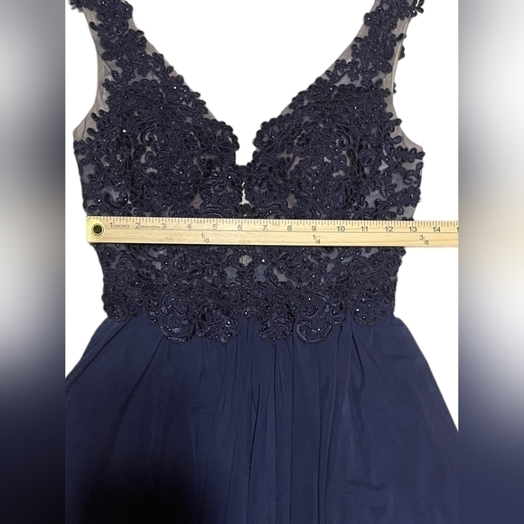 Nwt Prom Sherri Hill Lace Plunging bodice low back Blue Cocktail Dress Gown 2 - Picture 16 of 16